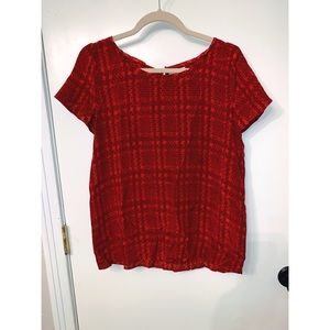 JOIE RED PRINT SILK CREW BLOUSE SIZE S